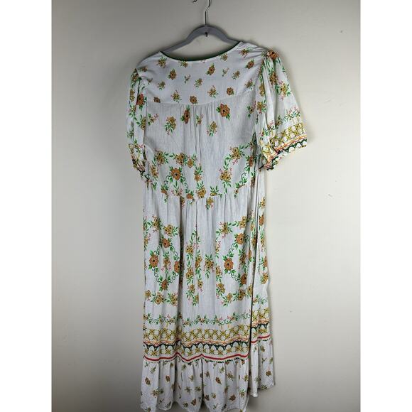 Anthropologie Fig & Flower Medium Linen Blend Midi Dress Floral Cottagecore - Picture 12 of 16